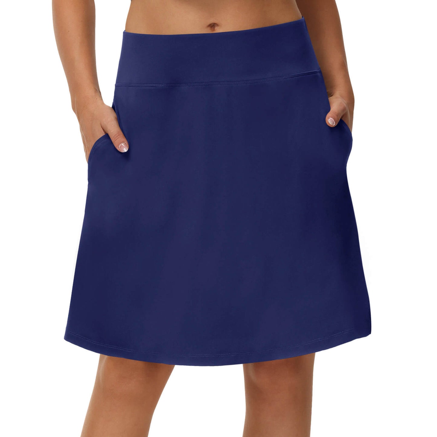 Dark Blue Knee Length Tennis Skirts with Pockets