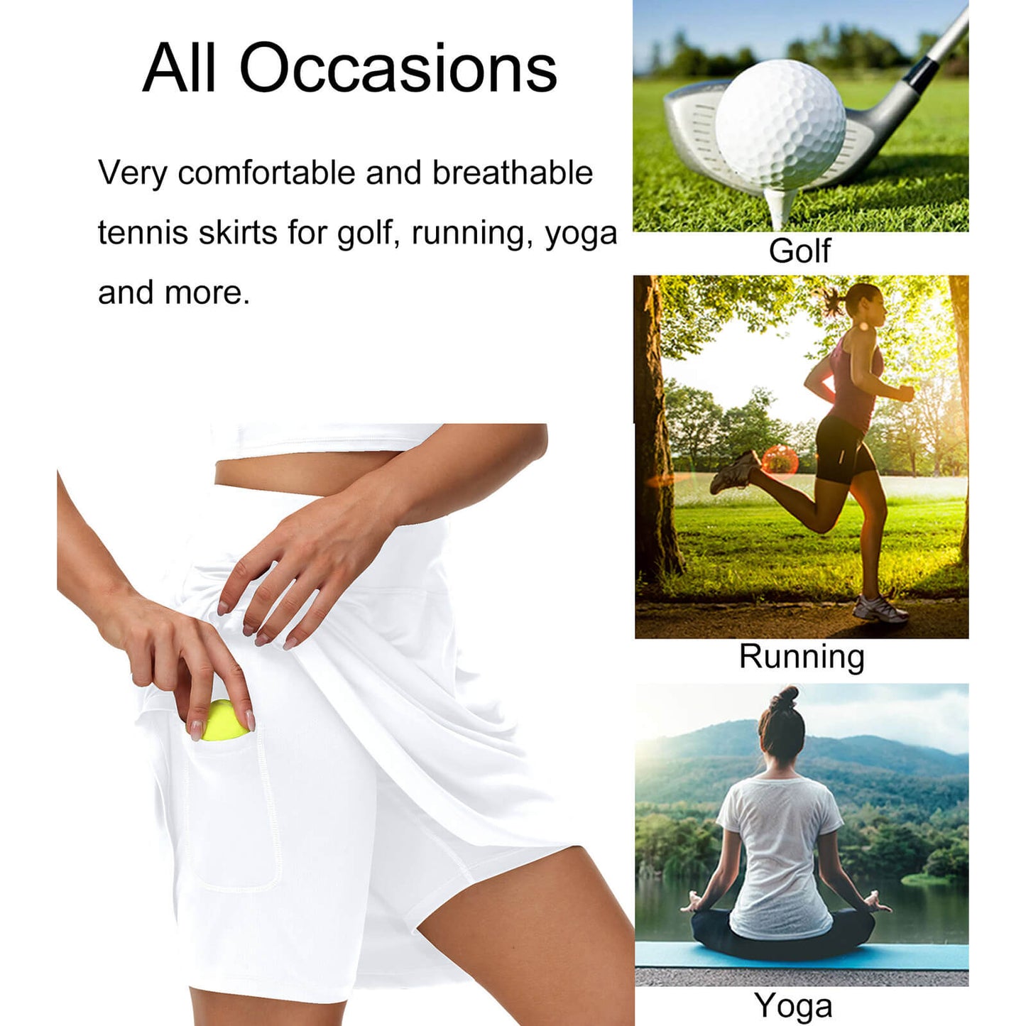 White Tennis Skirts with Pockets